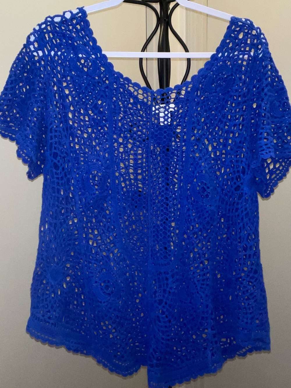 Cato Royal Blue Crochet Short-Sleeve Tunic